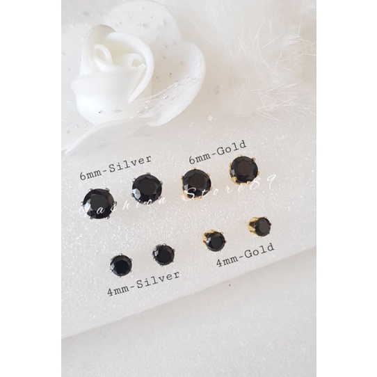 Anting tusuk permata zircon Putih Hitam Titanium Gold Silver  titanium import Antikarat selamanya