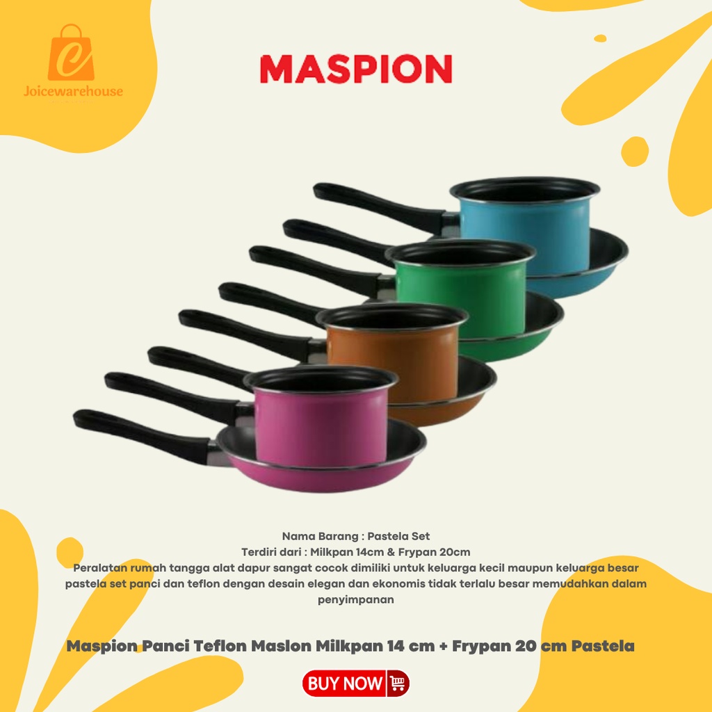 Maspion Panci Teflon Maslon Milkpan 14 cm + Frypan 20 cm Pastela