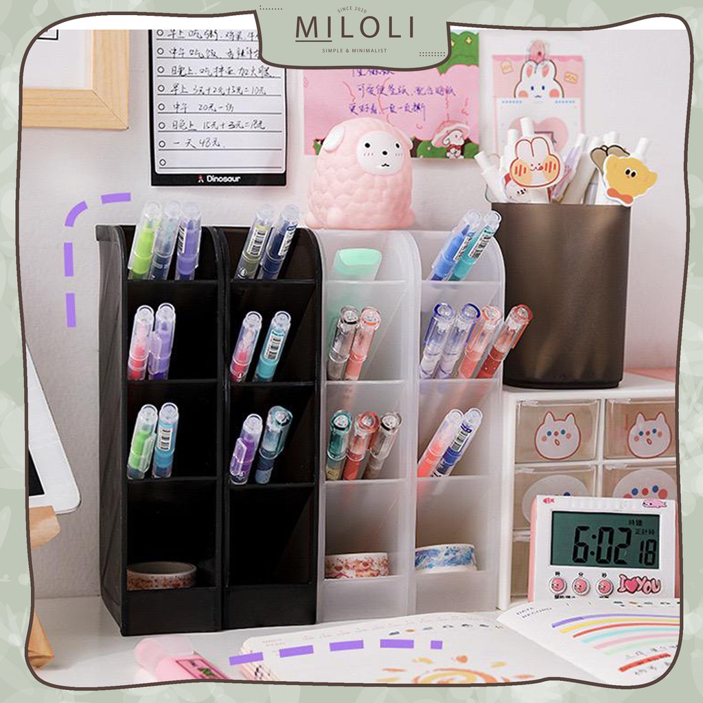 Jual [MILOLI] 3 Slot Desktop Pen Holder Pencil Storage Box Organizer