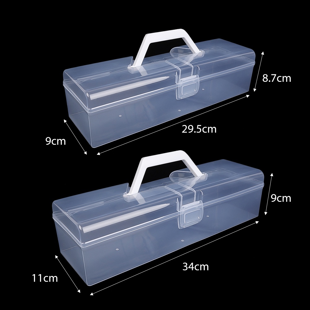 Kotak Penyimpanan Perhiasan / Kosmetik / Alat Tulis Portabel Bahan Plastik Transparan Tahan Debu Dengan Gagang Untuk Rumah / Kantor