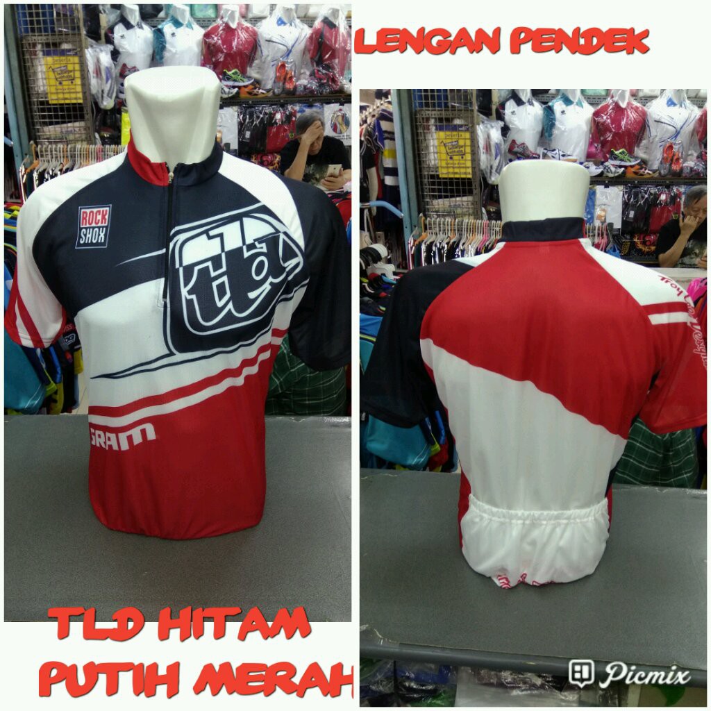 Jersey Sepeda TLD Roadbike Lengan Pendek Hitam Merah Putih Kantong