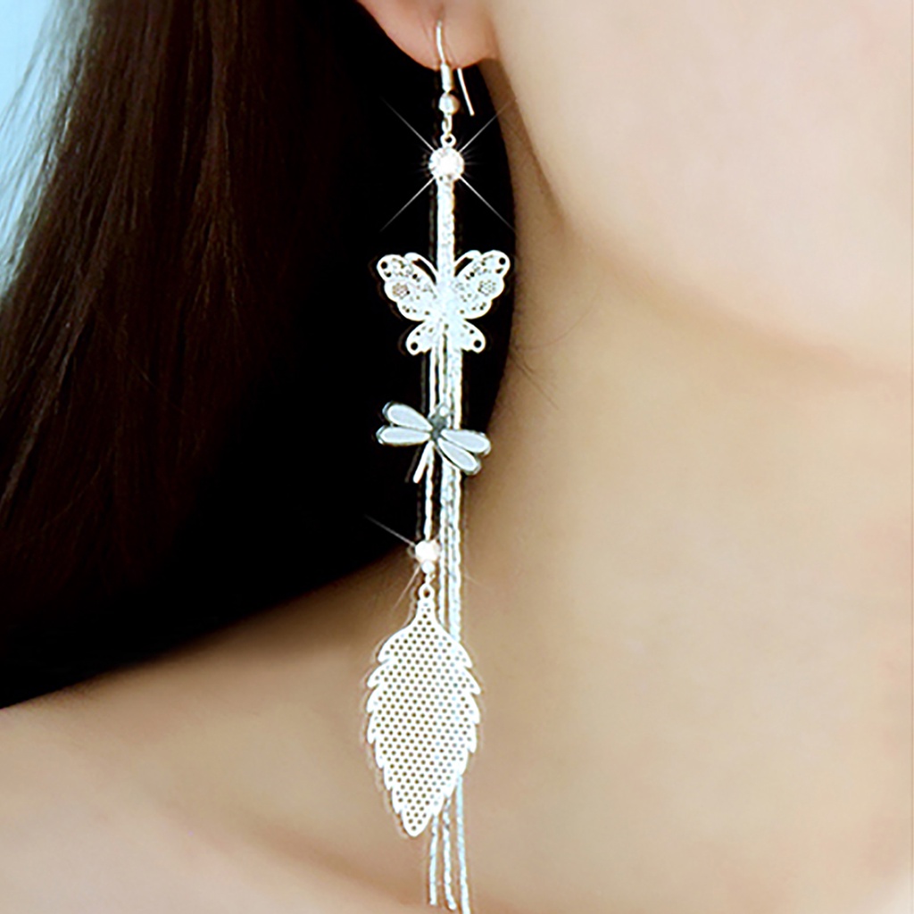Hu Hu Hu Hu Hu Alat Bantu Pasang Kacamata♡ 1 Pasang Anting Rantai Rumbai Desain Butterfly Dragonfly Leaf Linear Aksen Berlian Imitasi Untuk Wanita
