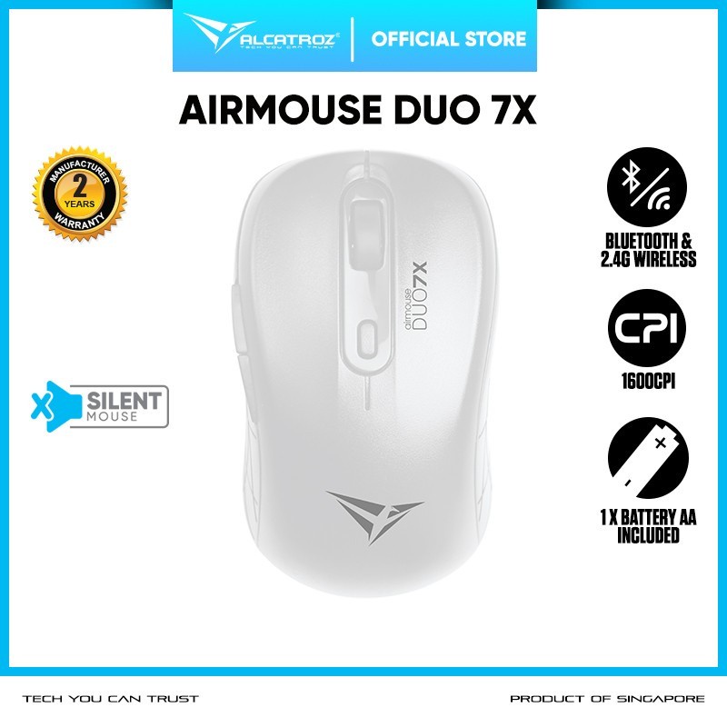 Alcatroz AirMouse Duo 7X Silent Click Wireless Mouse