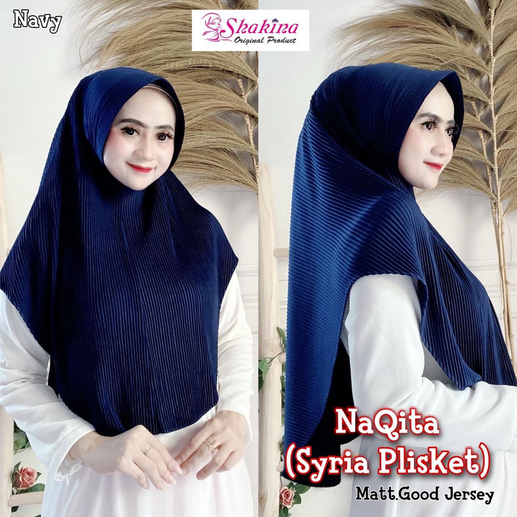 Jilbab Instan Plisket Jersey Naqita Ori Shakina Hijab-NAVY