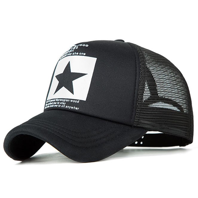 Topi Trucker Baseball Star Quick Drying Mesh - Black