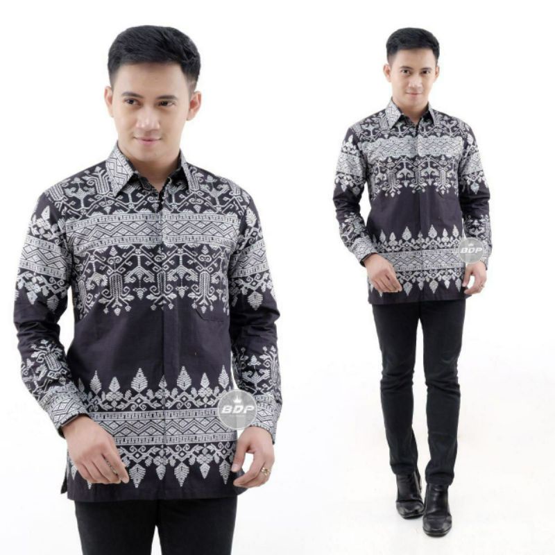 Kemeja Batik Pria Modern Lengan Panjang Casual Modis Slim Fit Trendi Masa Kini