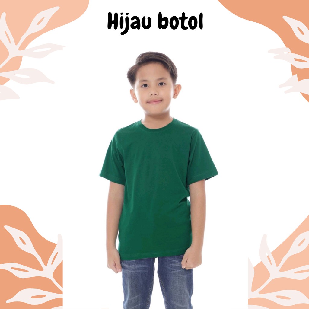 Langsung Dari Pabrik - Kaos Polos Lengan Pendek Anak Cowok Warna HIJAU BOTOL Bahan Cottoon 30s