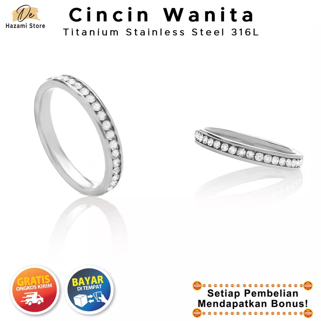 BISA COD Cincin Wanita Titanium Tipis Silver Remaja Dewasa Perak Anti Karat Berlian Korea Keren