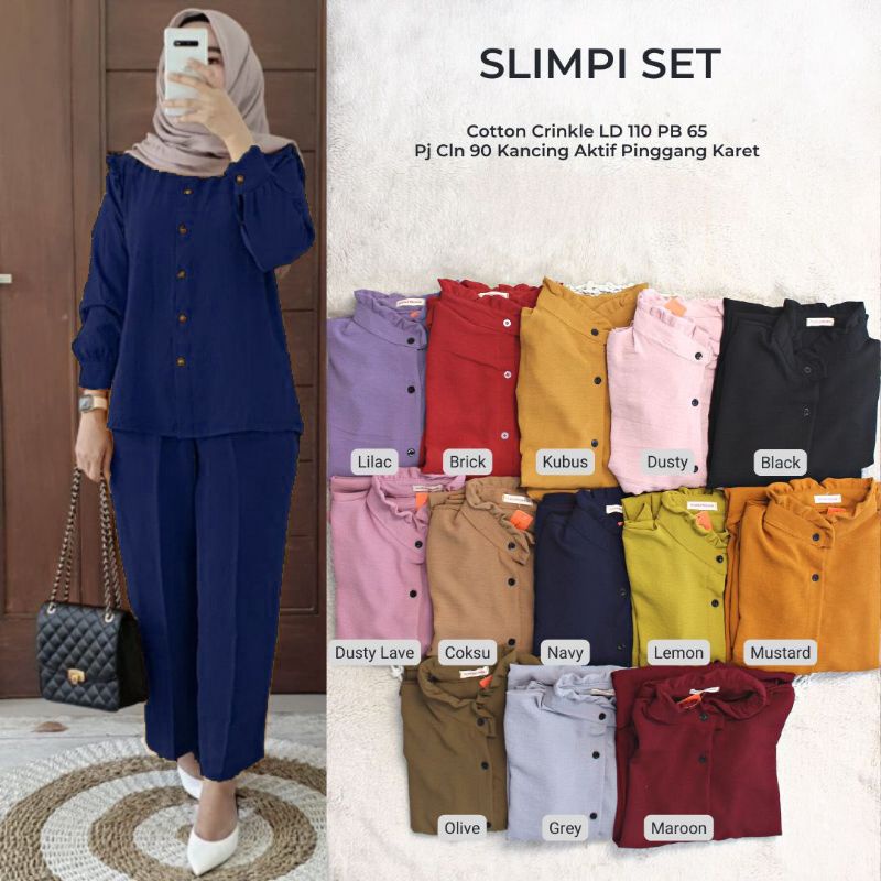 AJR - SLIMPI SET LD 110 Setelan Celana Wanita Terbaru Crinkle / Krinkel  by MUMUFASHION SOLO