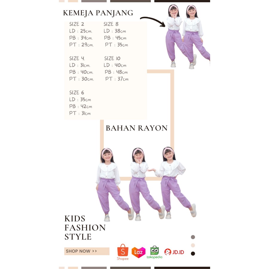 Atasan Kemeja Putih Anak Cewek Lengan Panjang Neeca Kiddos Size 2,4,6,8,10 Tahun