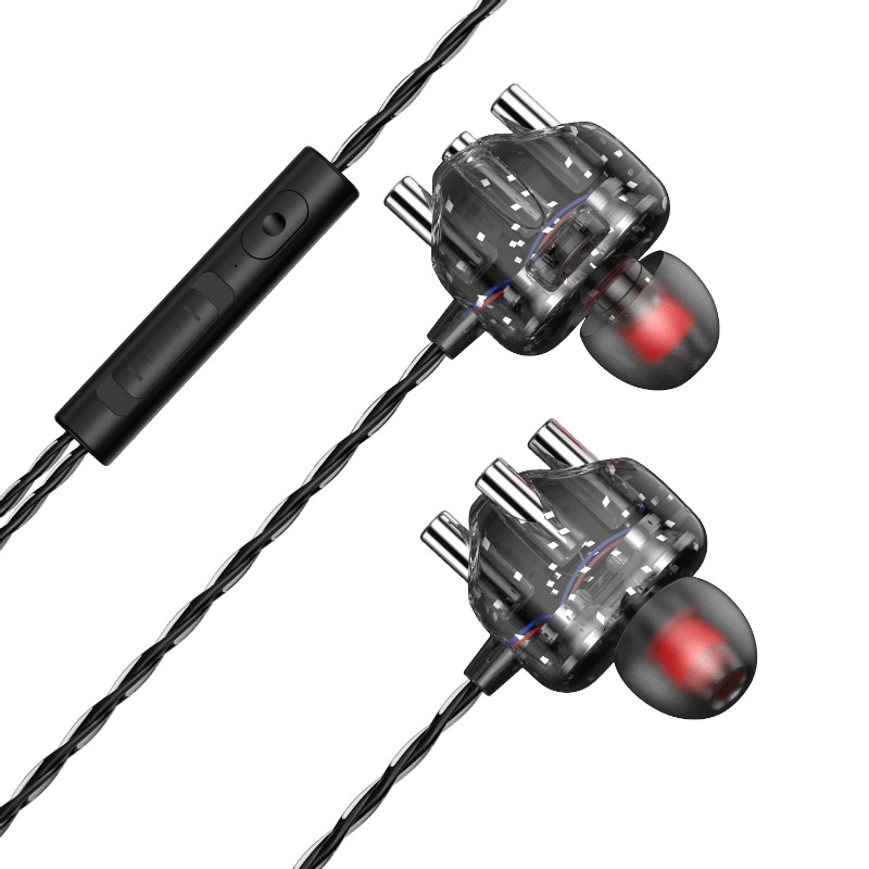 Earphone Dual Drivers 4 Unit Heavy Bass Hifi Musik Dengan Mic Universal 3.5mm In Ear Pk Qkz Ak6 Ck5