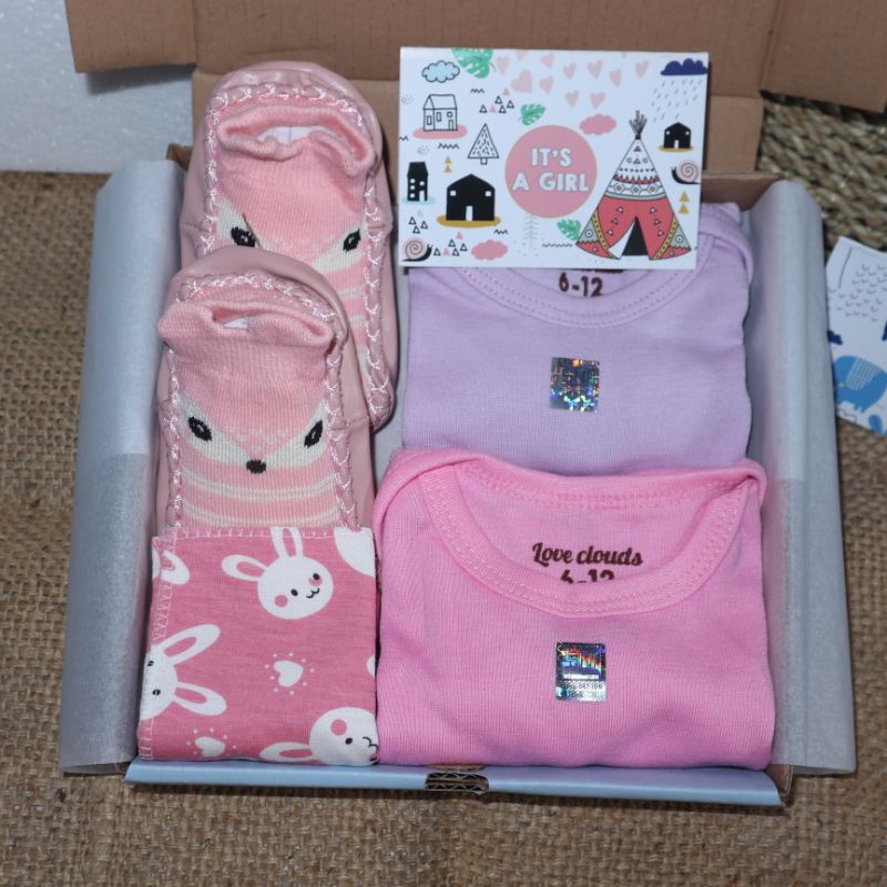 Hamper Bayi Newborn / Kado Bayi / Gift Set Baby cewek cowok / Kado jenguk bayi-Pink-lilac