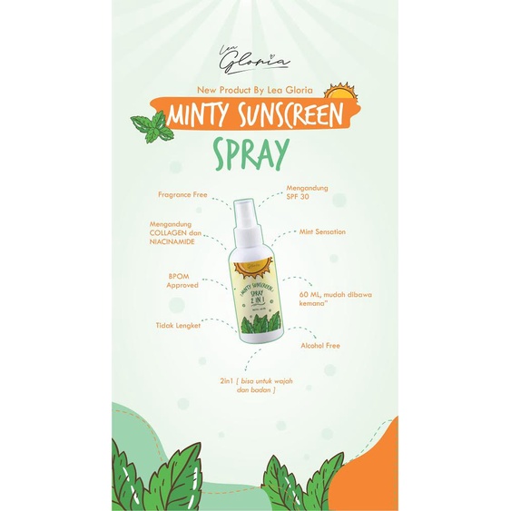 Minty Sunscreen Spray [COD] Sunblock Wajah Tubuh SPF 30 BPOM By Lea Gloria