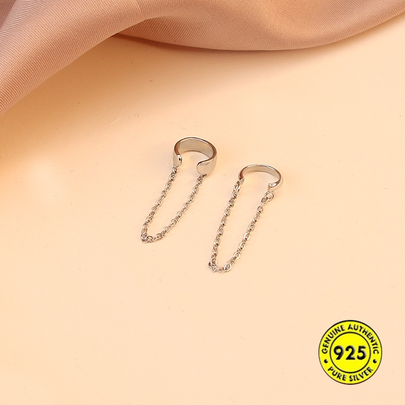 Anting Rantai Rumbai Tanpa Tindik Bahan S925 Silver Untuk Wanita