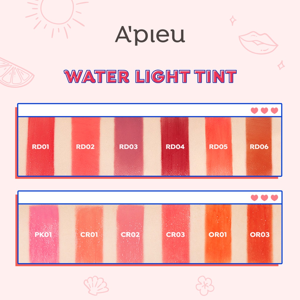 ⭐BAGUS⭐ APIEU Water Light Tint 4gr | Liptint Korea |  Lip Tint BPOM