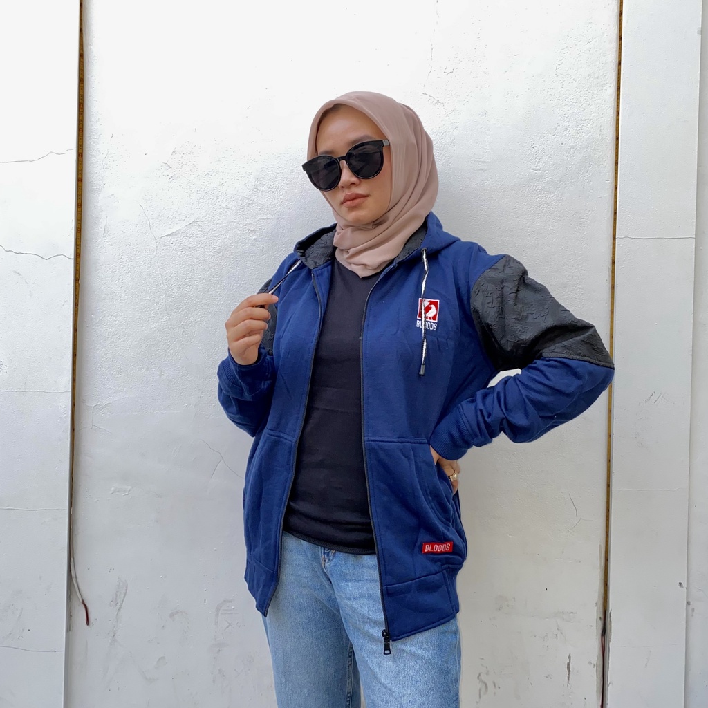 Jaket Sweater Zipper Bordir Kombinasi Qwilting NEVY BLDS