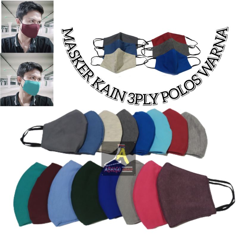 12 pcs- Masker kain 3ply earloop polos warna/masker kain 3 lapis tali karet