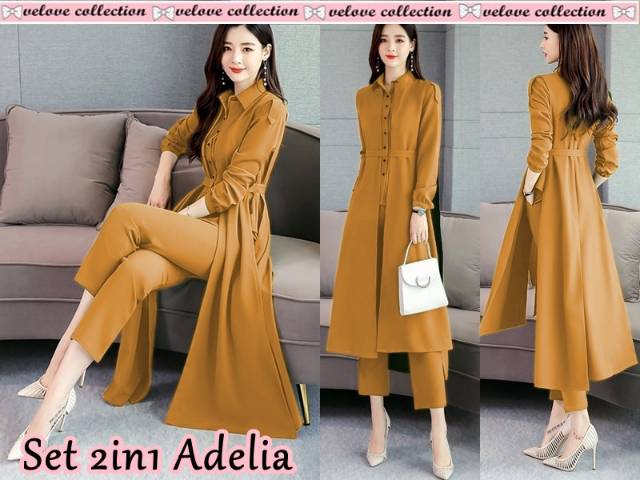 Bisa COD Set Adelia kemeja kancing Set 2in1