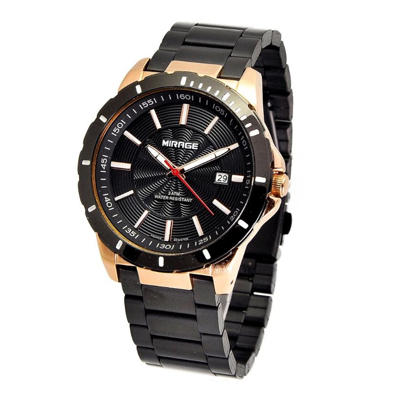 +MIRAGE Jam Tangan Pria Mirage 8549 Black Rosegold Original