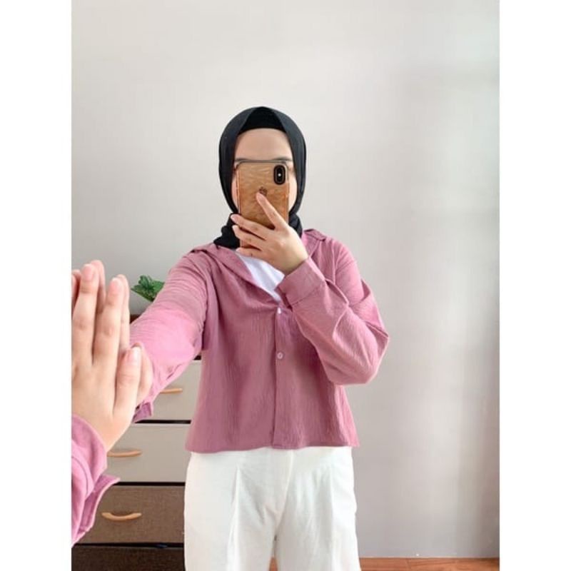 KEMEJA CROP / HANIN CROP / KEMEJA CRINKLE WANITA KEKINIAN