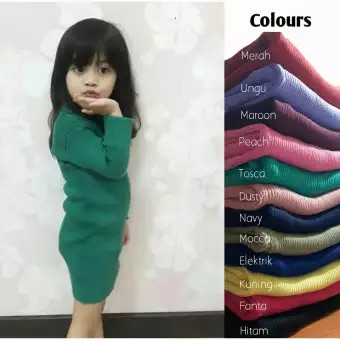 DRESS RAJUT ANAK 4-6th ADILA POLOS baju rajut anak perempuan tangan panjang