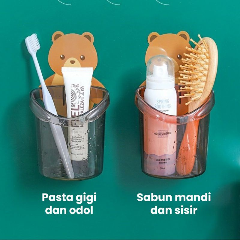 Rak Gantungan BERUANG Rak Gantung Kamar Mandi Dispenser Odol Pasta Sabun TANPA BOR