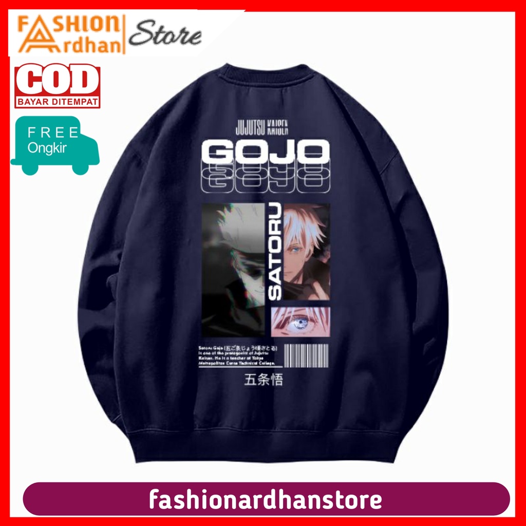 Sweater Crewneck Anime Satoru Gojo 1 Distro Pria Wanita Switer Cn Cowo Cewe Sweeter Creunek Animasi 