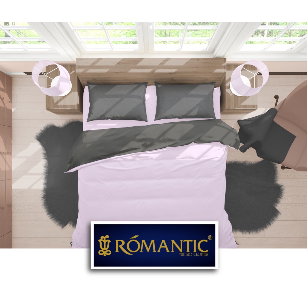 Two Tone Bedcover ROMANTIC Abu x Pink aesthetic Bandung