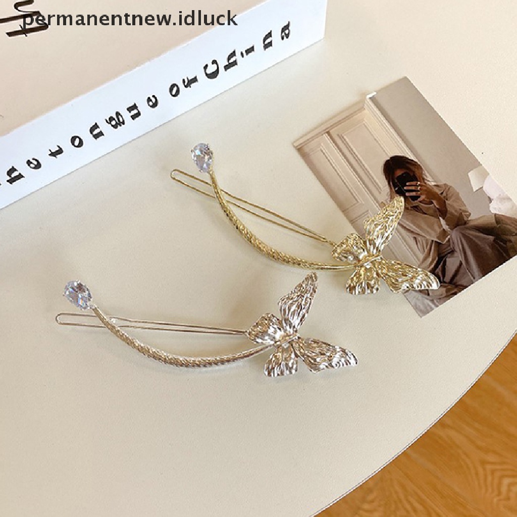 Jepit Rambut Model Butterfly Aksen Mutiara Bahan Metal Gaya Retro Untuk Wanita