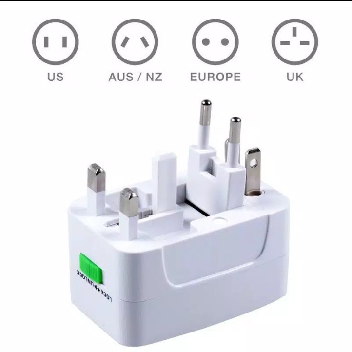 Universal Colokan Listrik Adapter (EU + AU + UK + US Plug) Berguna untuk Haji, Umroh, Traveller dll