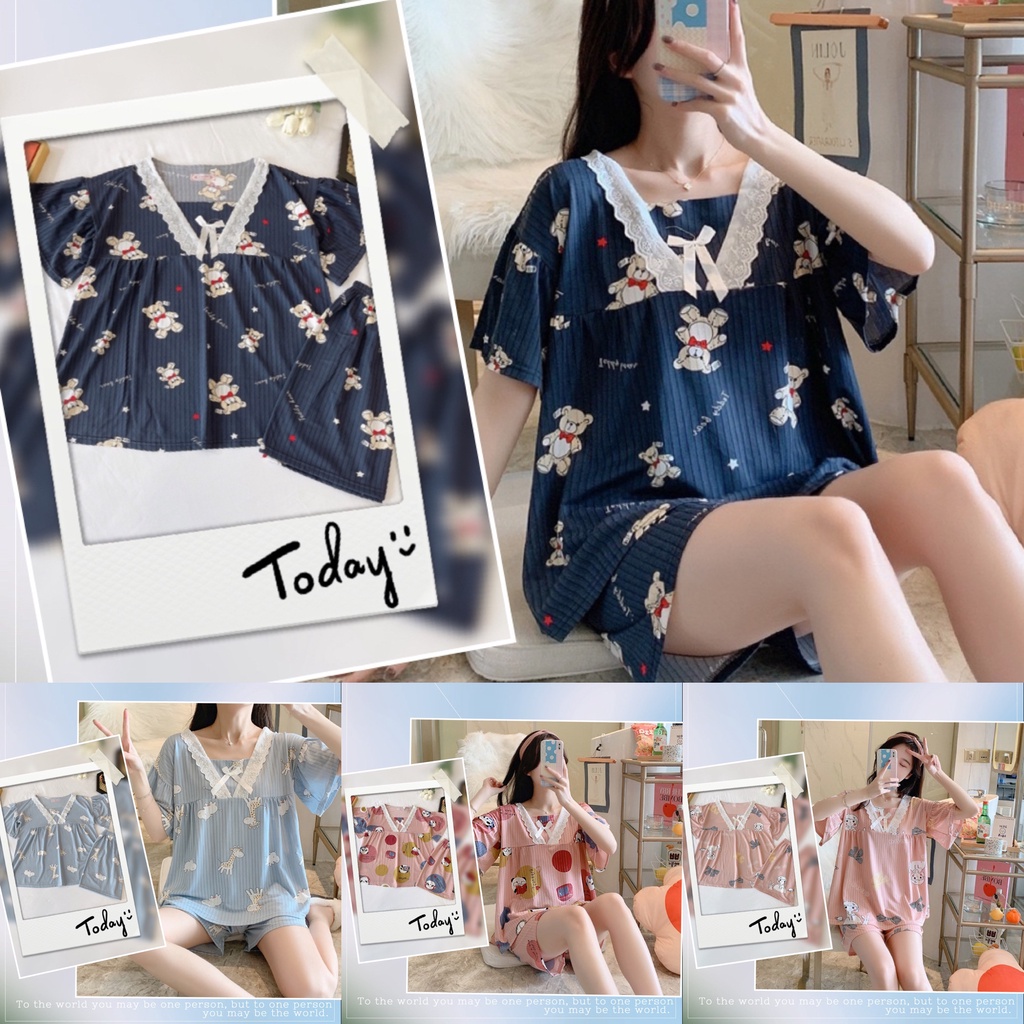 Baju Tidur Piyama Import Korea Motif Kartun Lucu Baju tidur wanita Celana pendek