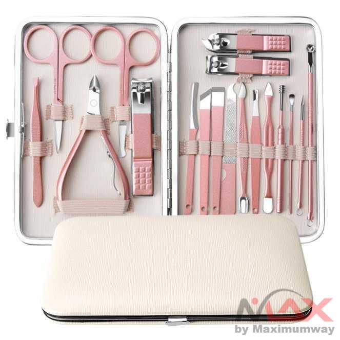 Biutte.co Manicure Set 18 in 1 PROFESIONAL Gunting Kuku Nail Art Set Dompet Menicure Pedicure Meni Pedi Manikur Set Nail Art Set Gunting Kuku Manicure Pedicure 18 PCS - ZJQ-18 Warna Rose Gold Alat Perlengkapan Nail Art Manikur Pedikur 1 Set isi 1 pc 18