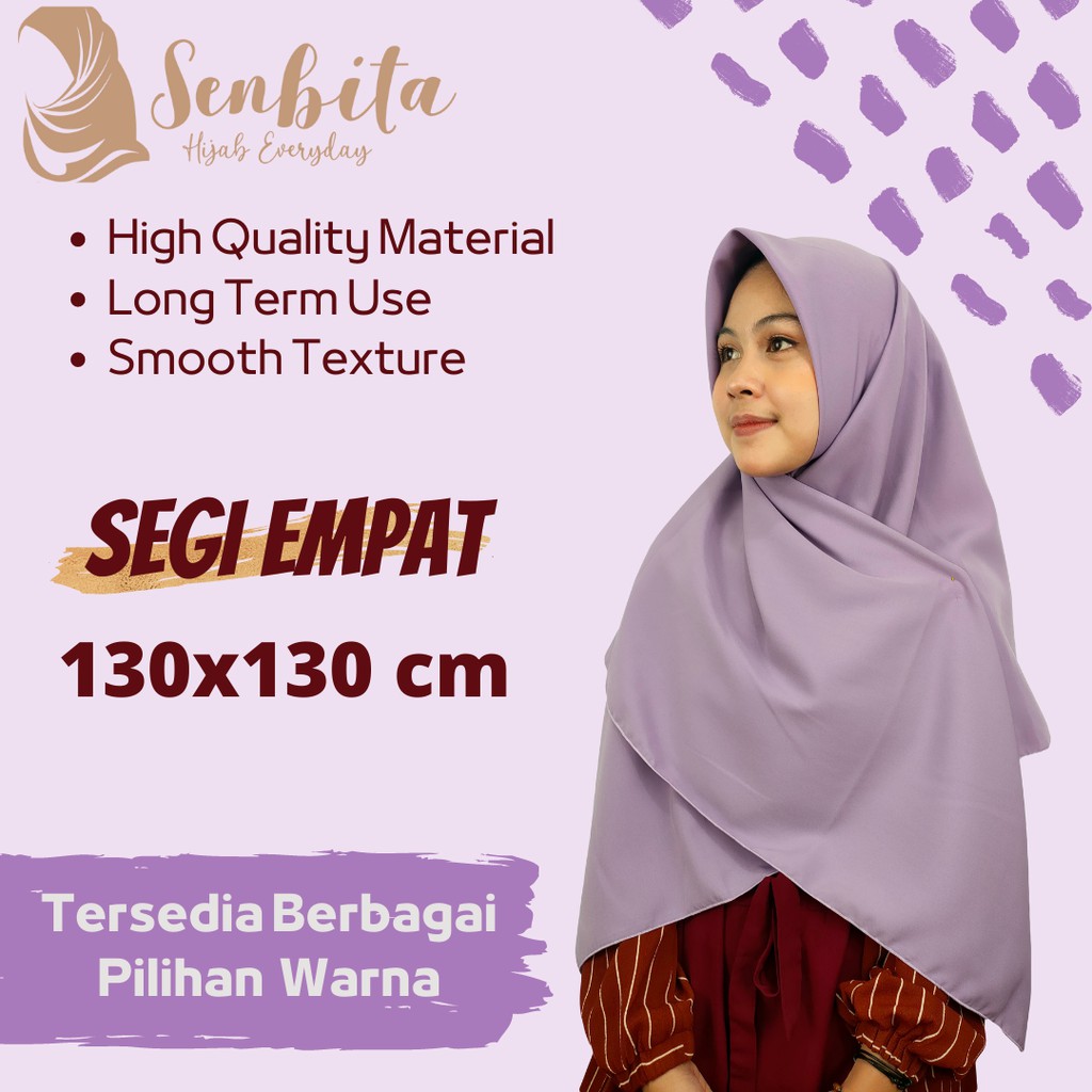 Senbita Hijab 130x130 Bahan Wolfis Premium Jilbab Square Woolpeach Kerudung Segi Empat Syar'i-6