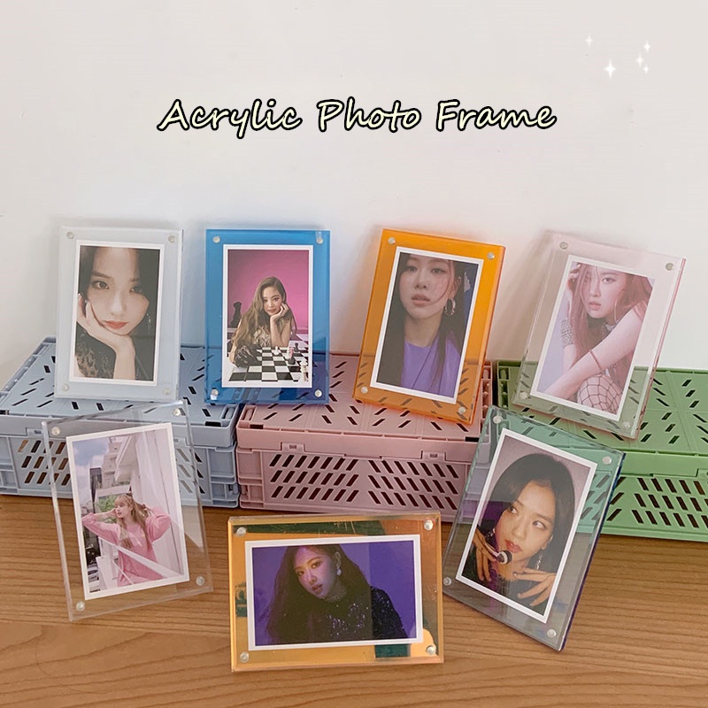 Ins Bingkai Foto Akrilik Bening Warna-Warni 3inci Magnetic Frame Holder Desktop Photocard Display