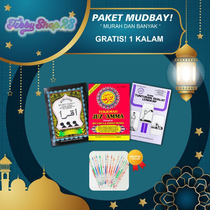 PAKET MUDBAY 3 BUKU IQRO BESAR ORIGINAL JUZ AMMA MERAH KLIP SHOLAT LENGKAP UNGU GRATIS 1 KALAM