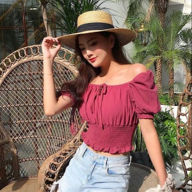 Rubber tied sabrina / baju crop wanita / woman sabrina crop top