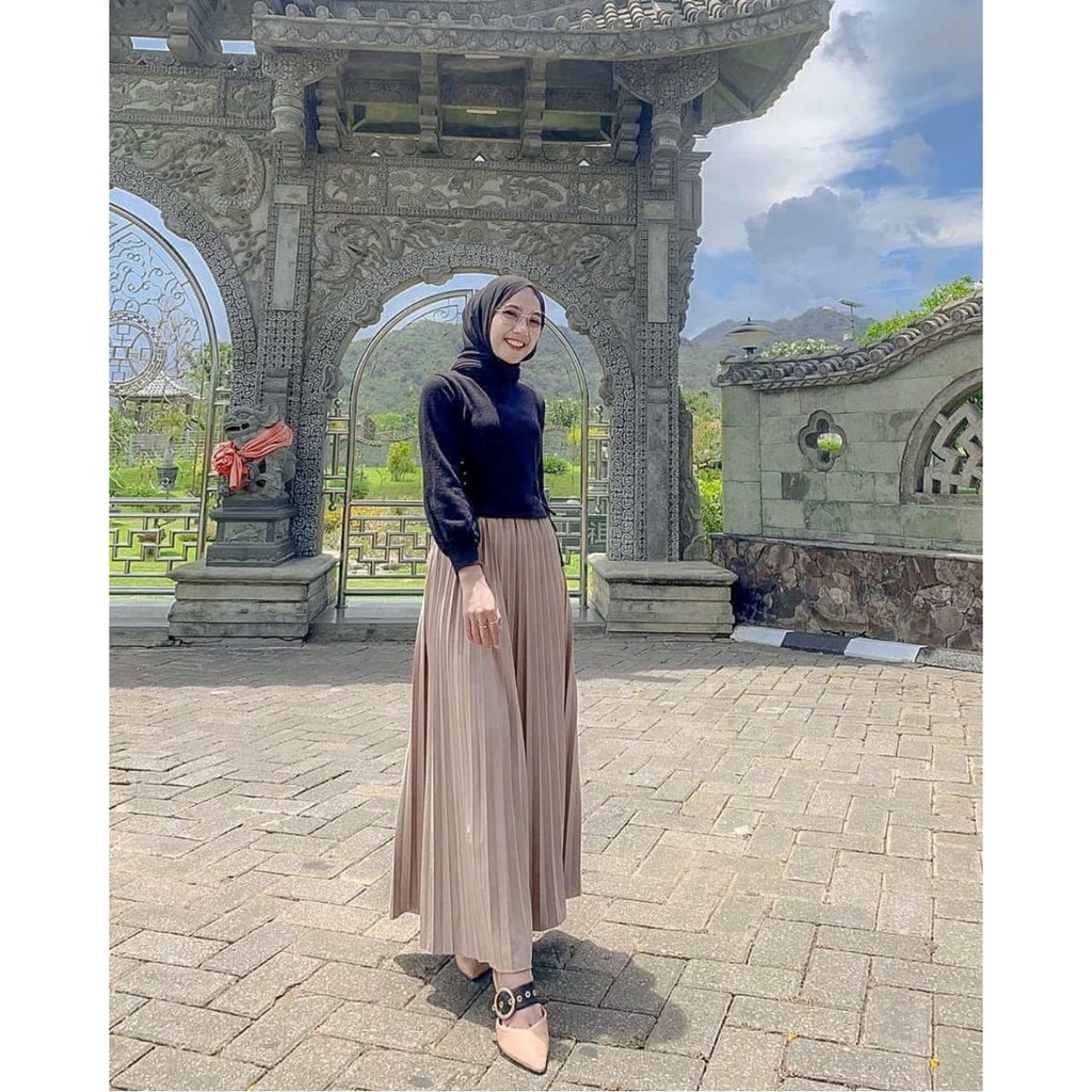 ROK PANJANG PLISKET HYGET JERSEY //FLARE SKIRT ALLSIZE MUAT SAMPE BB 80kg