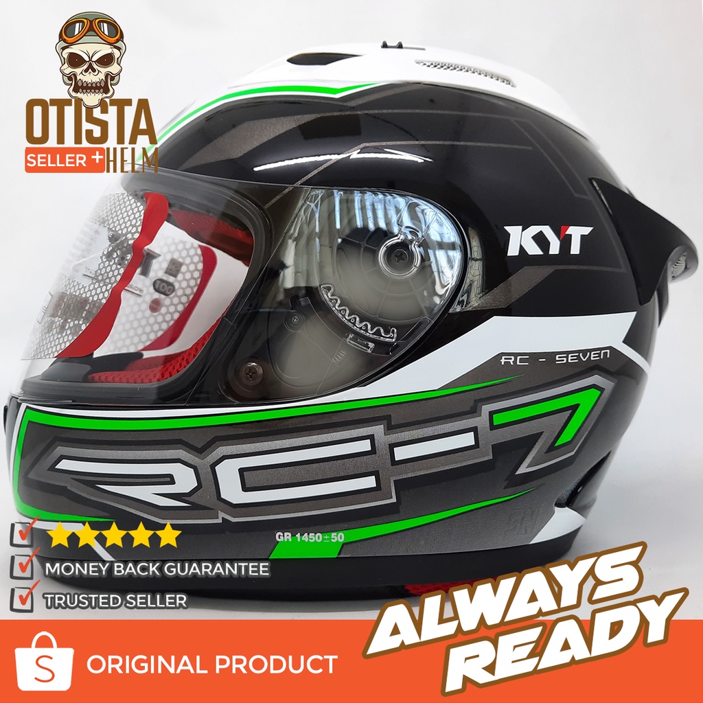 Helm Full Face Kyt Rc7 #14 Black Green Hitam Hijau Corak Varian Warna