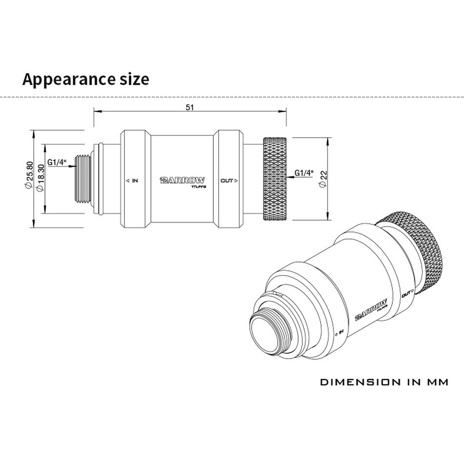 BARROW TTLPFG Flat Push Type Check Valve M-F Silver