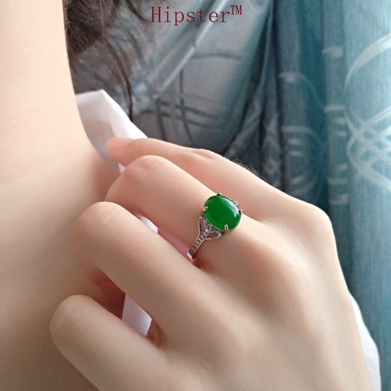 Korean Style Fashion Temperament Personality Platinum Emerald Ring