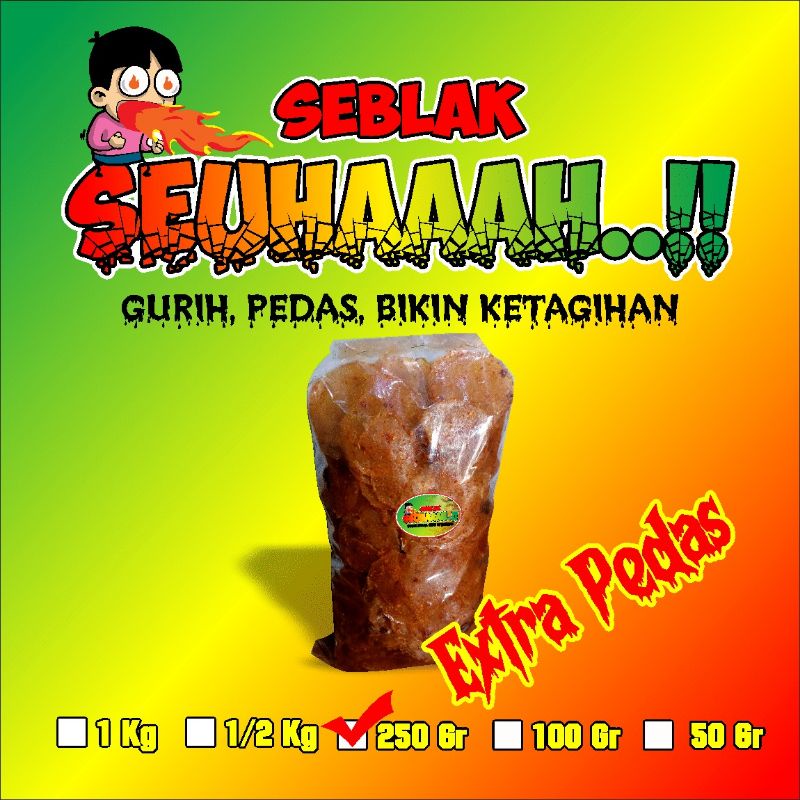 

keripik kaca x-tra pedas 250gr/keripik seblak/kripca/keripik kaca pedas daun jeruk