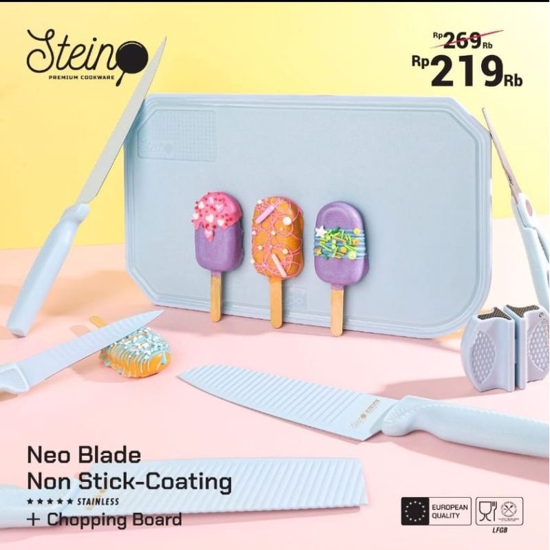 STEIN NEO BLADE PISAU STEINCOOKWARE PISAU NEO STEIN KNIFE set 5 + Free Telnan +Free Knife Sharpener ORI