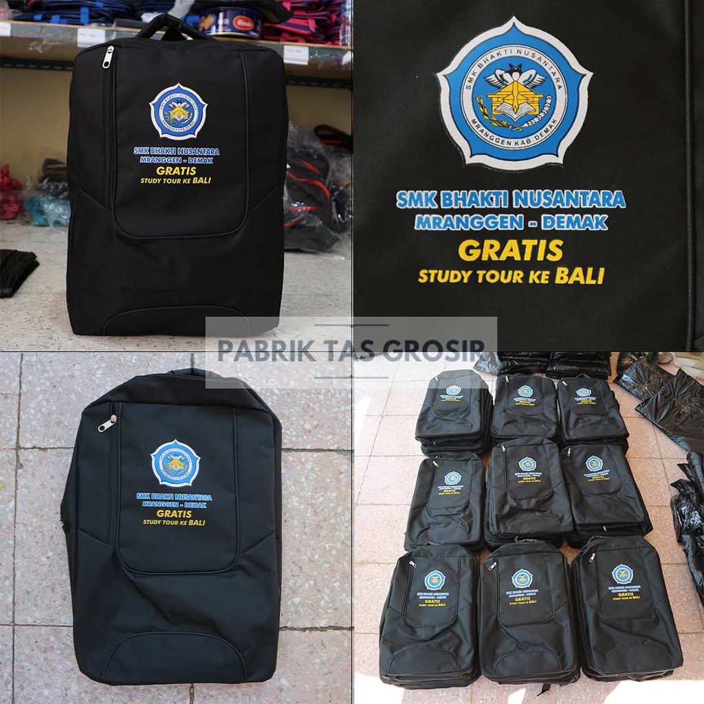 GROSIRAN TAS RANSEL MURAH POLO HITAM POLOS SABLON SMK BHAKTI NUSANTARA BERKUALITAS MUTIFUNGSI