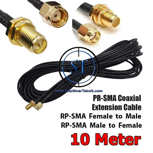 Kabel Extension Pigtail RP-SMA 10 Meter Male to Female Perpanjangan Coaxial RF Cord Connector RPSMA Cable Antenna Wi-Fi Wireless Router Panjang 10meter