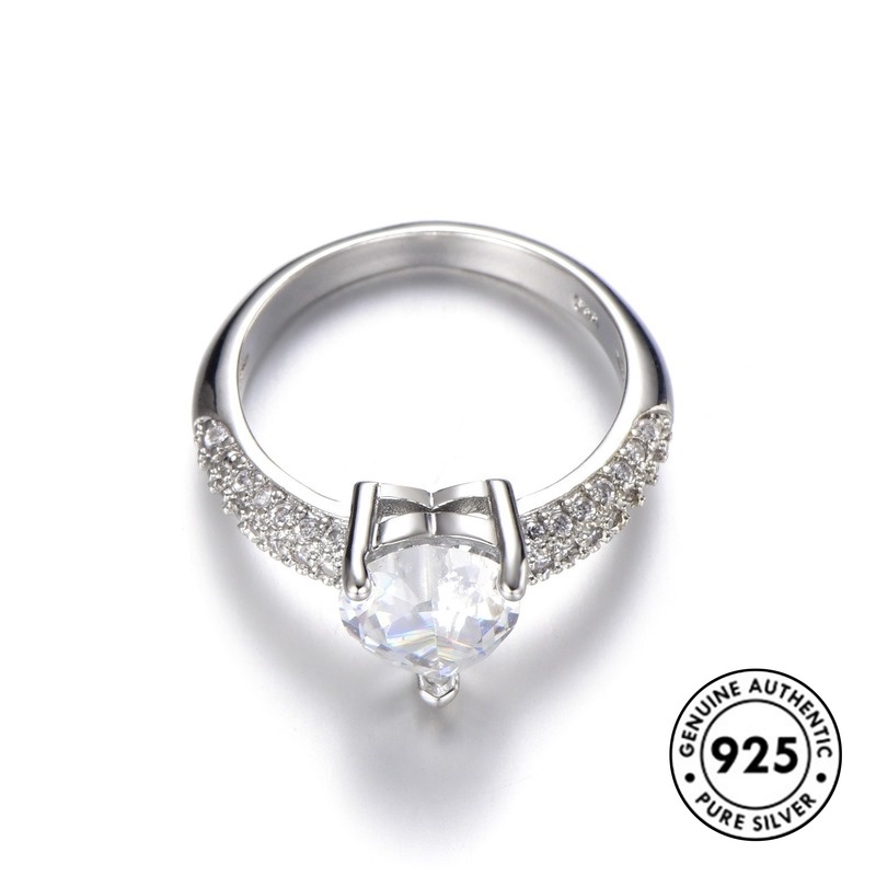 Cincin Sterling Silver 925 Bentuk Hati Aksen Berlian Untuk Wanita