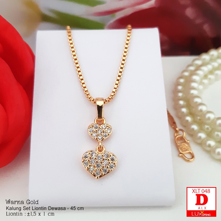 XLT 048  Kalung Set Liontin Permata Zirkon Perhiasan Lapis Emas Awet Tidak Mudah Luntur Liontin Xuping Dewasa Model Kupu Mahkota Crown Luxx Xuping