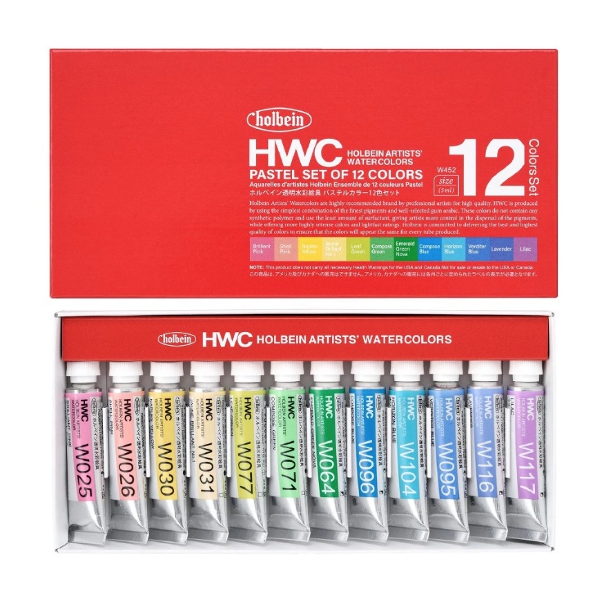 Holbein Artists' Watercolours - Pastel Colours Set of 12 x 5ml