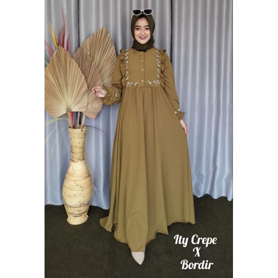 GAMIS BORDIR ARINI ITYCREPE PREMIUM MODEL BORDIR DADA KOREA TERLARIS MURAH