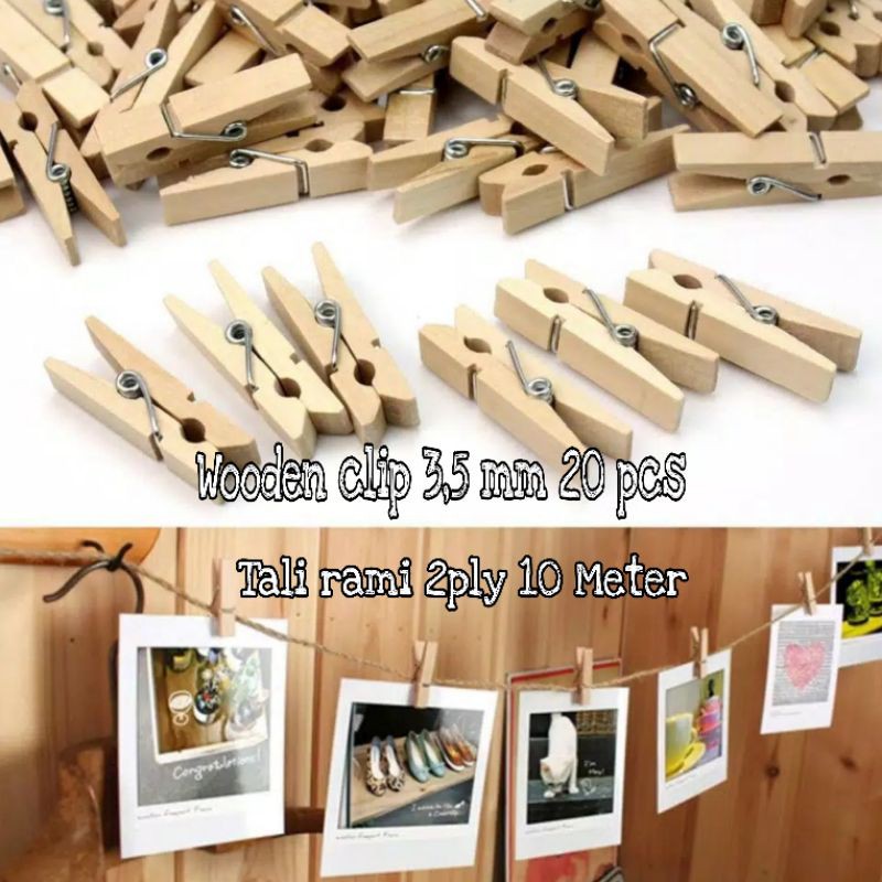 

(20pcs+ 10Meter)WOODEN CLIP/JEPITAN KAYU NATURAL 3,5mm