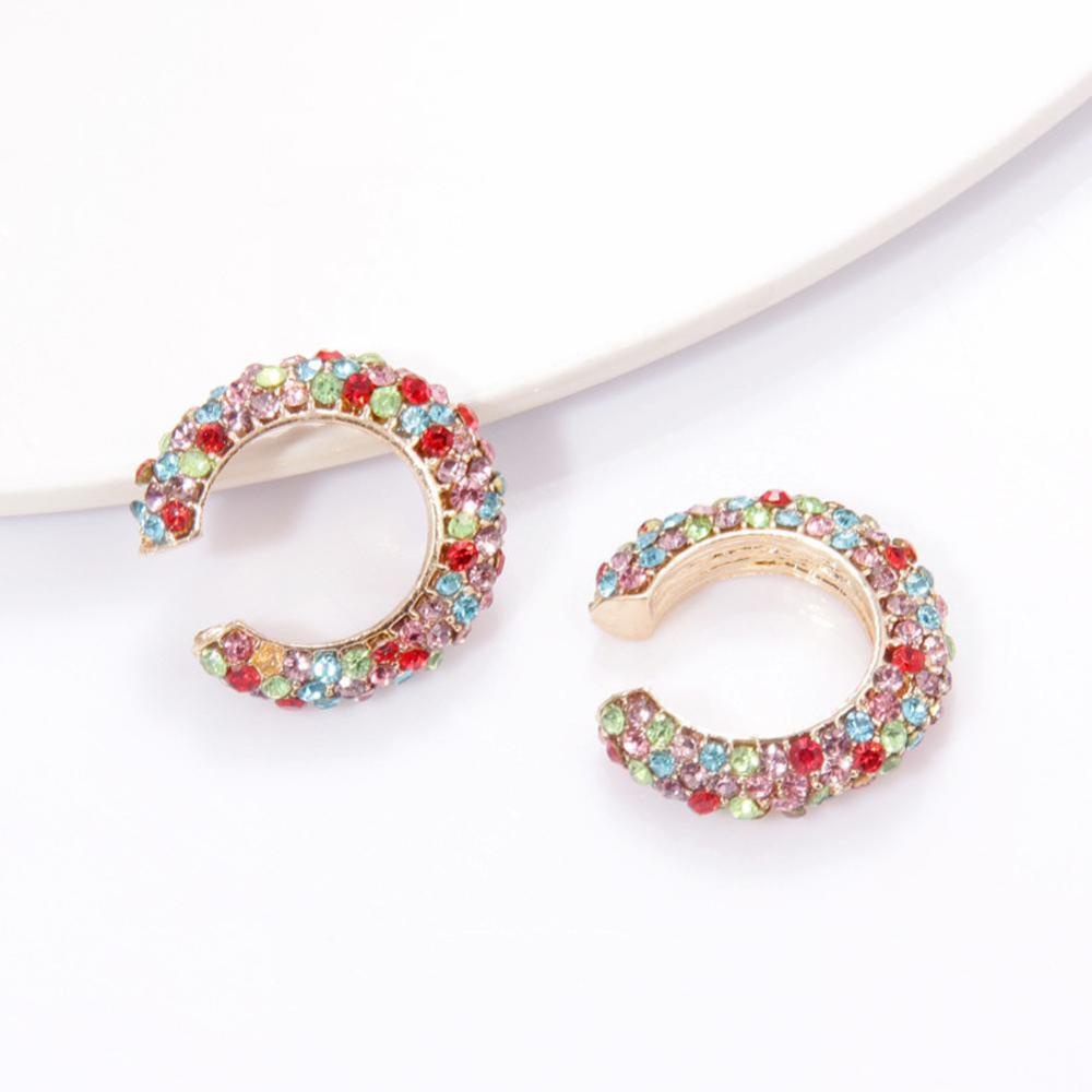 Timekey Anting Klip Jepit Bentuk C Geometri Hias Berlian Imitasi Multi Warna Untuk Wanita A2K8